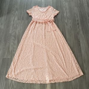 Pinkblush Maternity Floral Lace Baby Pink Short Sleeve Maxi Dress - size Large